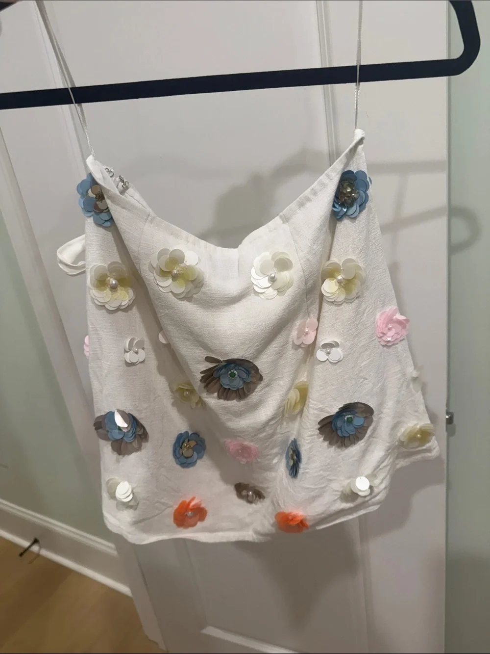 ASOS White Mini Skirt with Multicolor Floral Appliqués - Picture 2 of 4
